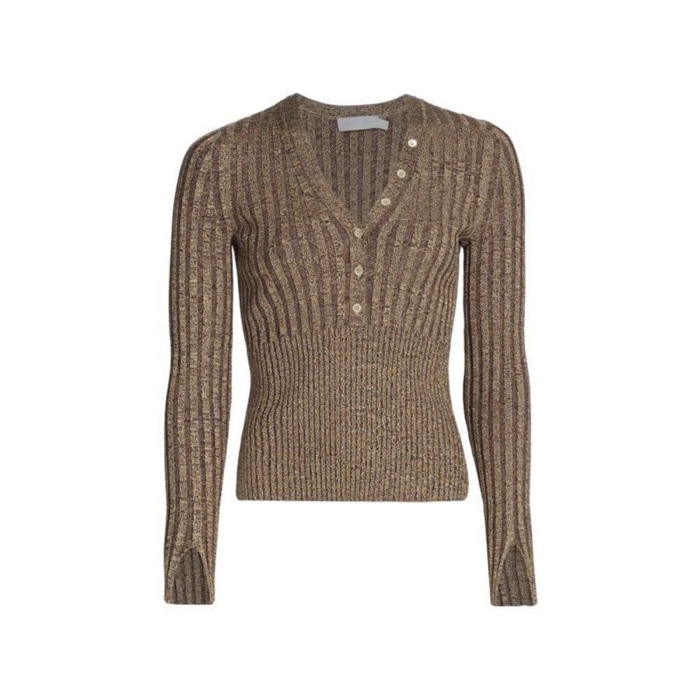 Jonathan Simkhai Women's Compact Rib Henley Sweater Dune Chocolate Medium NWOT